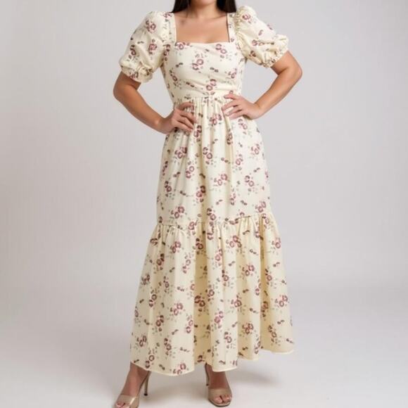 WAYF Whisper Pink Floral Midi Dress M NWT Cottagecore - Picture 1 of 14